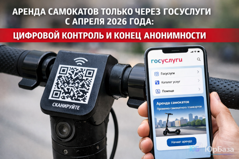 Смартфон с открытым приложением Госуслуги рядом с QR-кодом на руле электросамоката.