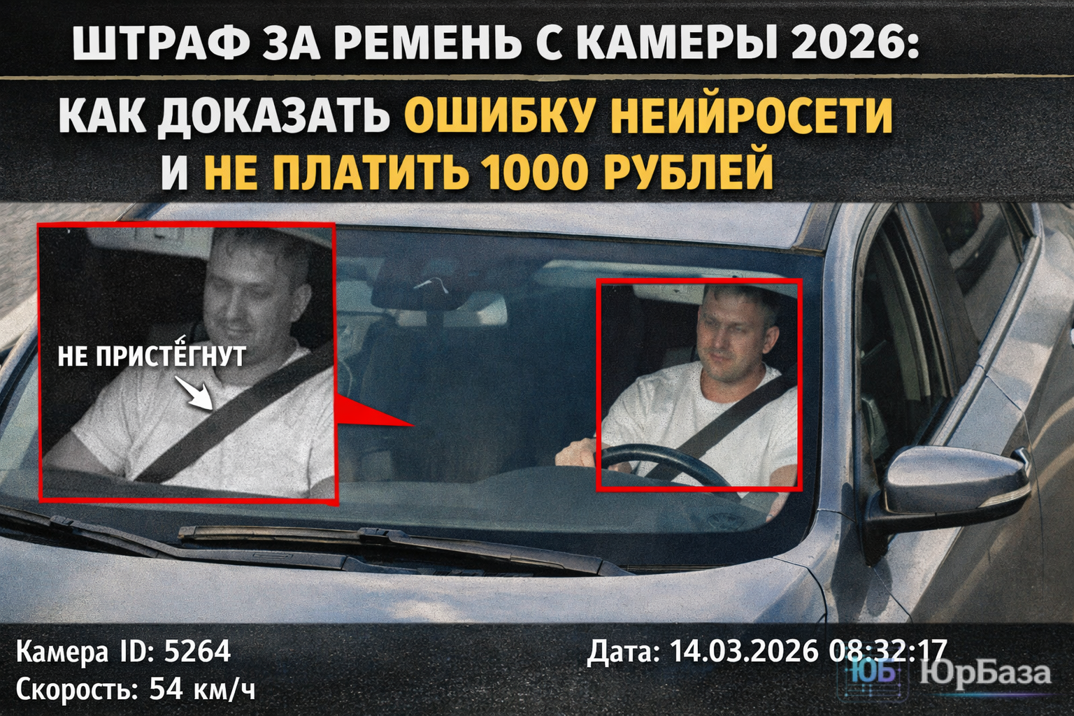 Фотография с дорожной камеры, фиксирующей непристегнутый ремень водителя в 2026 году.
